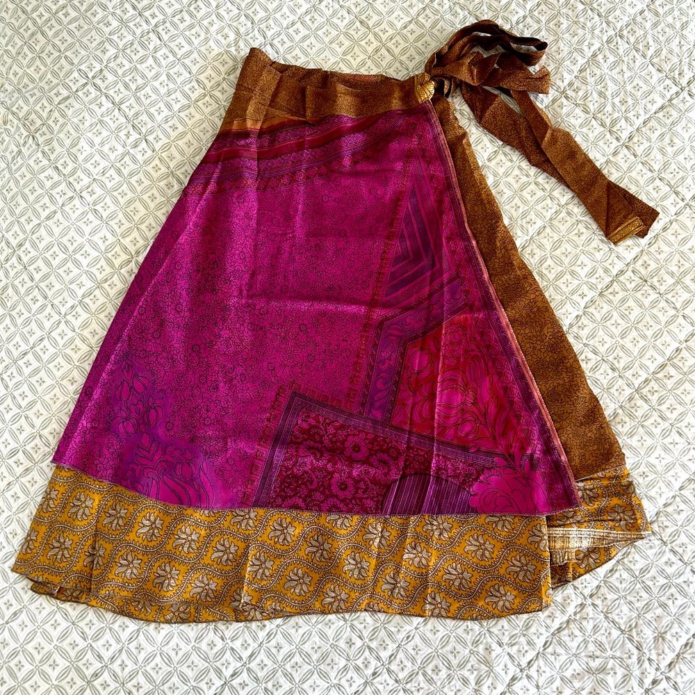 EarthBound Magenta and Orange Midi Wrap Skirt